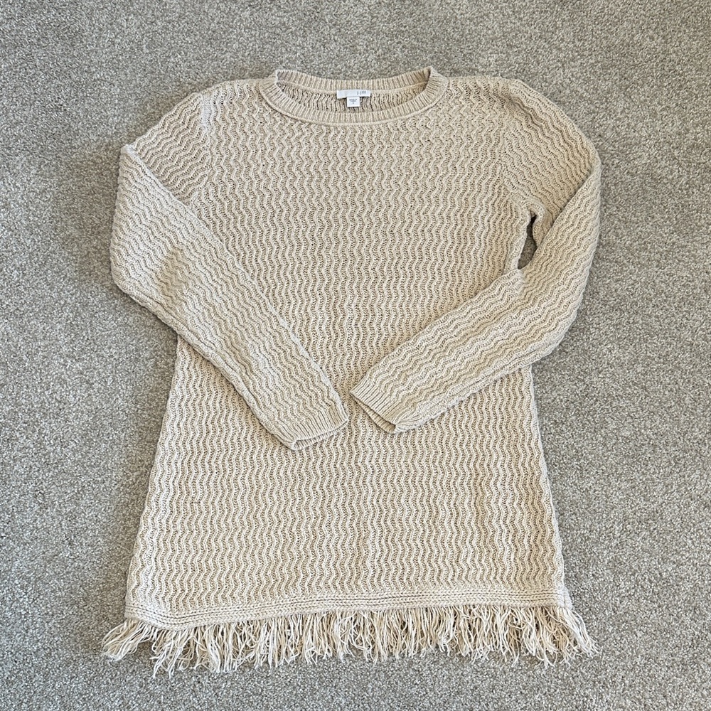 J. Jill Cream Fringe-Hem Crewneck Sweater
